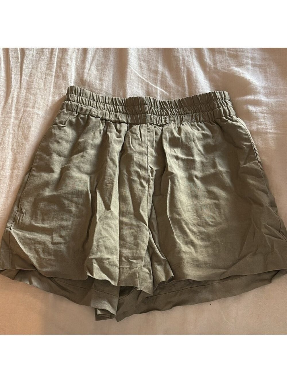 NEW Dynamite Jerri Pull On Linen Shorts High Waisted in Covert Green - Picture 10 of 10